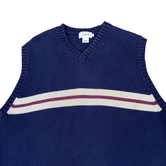 J.CREW Vest Mens Large Navy Knit 100% Cotton Sleeveless V Neck Pullover - Picture 8 of 9